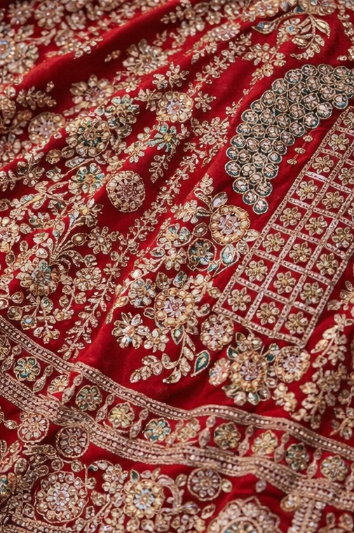 Red Bridal Lehenga Choli with Heavy Gold Embroidery