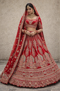 Red Bridal Lehenga Choli with Heavy Gold Embroidery