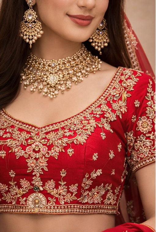 Red Bridal Lehenga Choli with Heavy Gold Embroidery