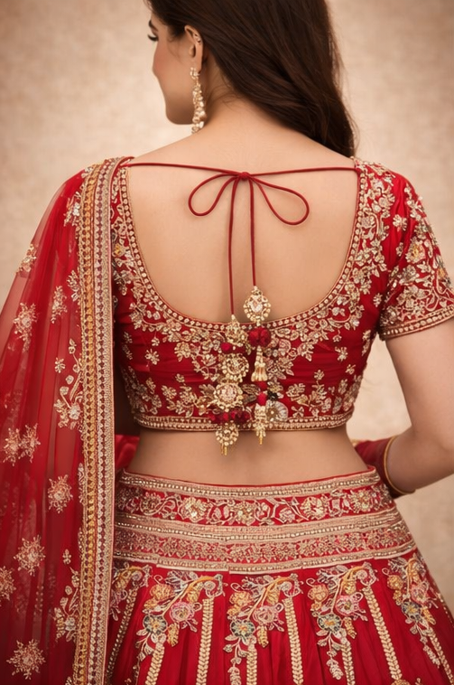 Red Bridal Lehenga Choli with Heavy Gold Embroidery