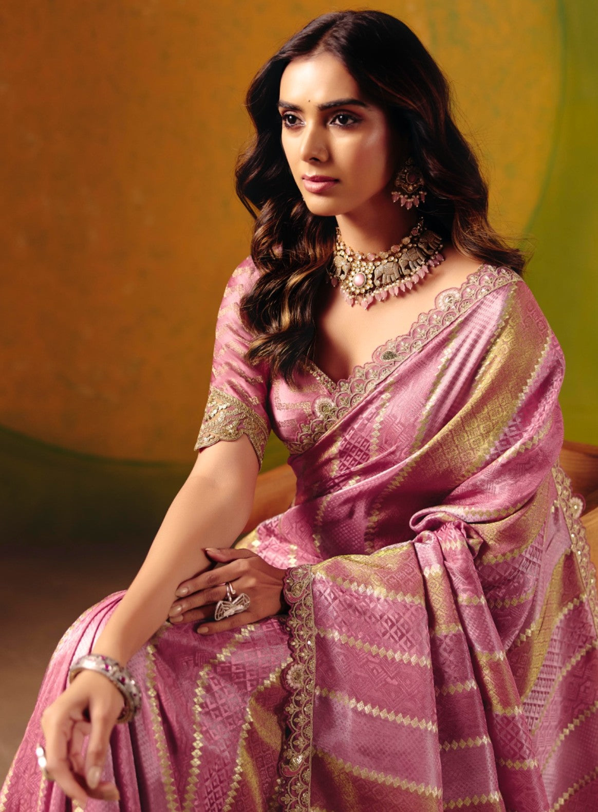 Mauve Pink Woven Designer Saree with Embellished Border