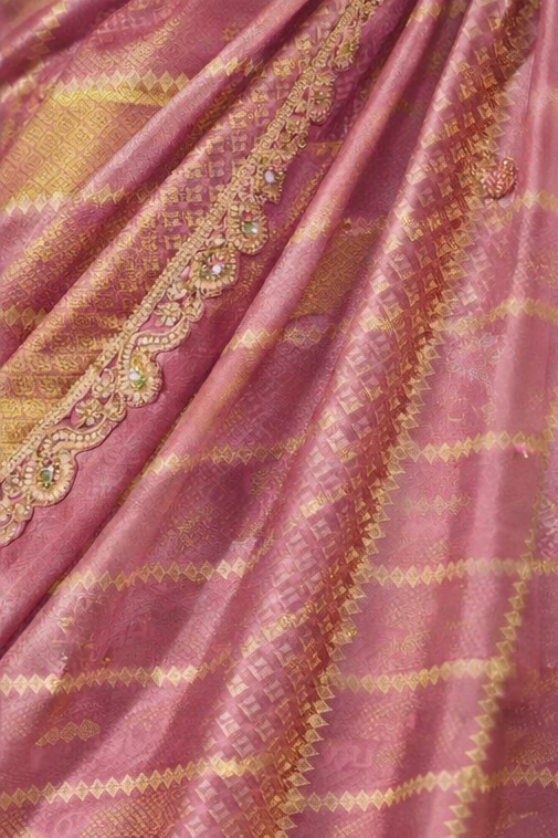 Mauve Pink Woven Designer Saree with Embellished Border