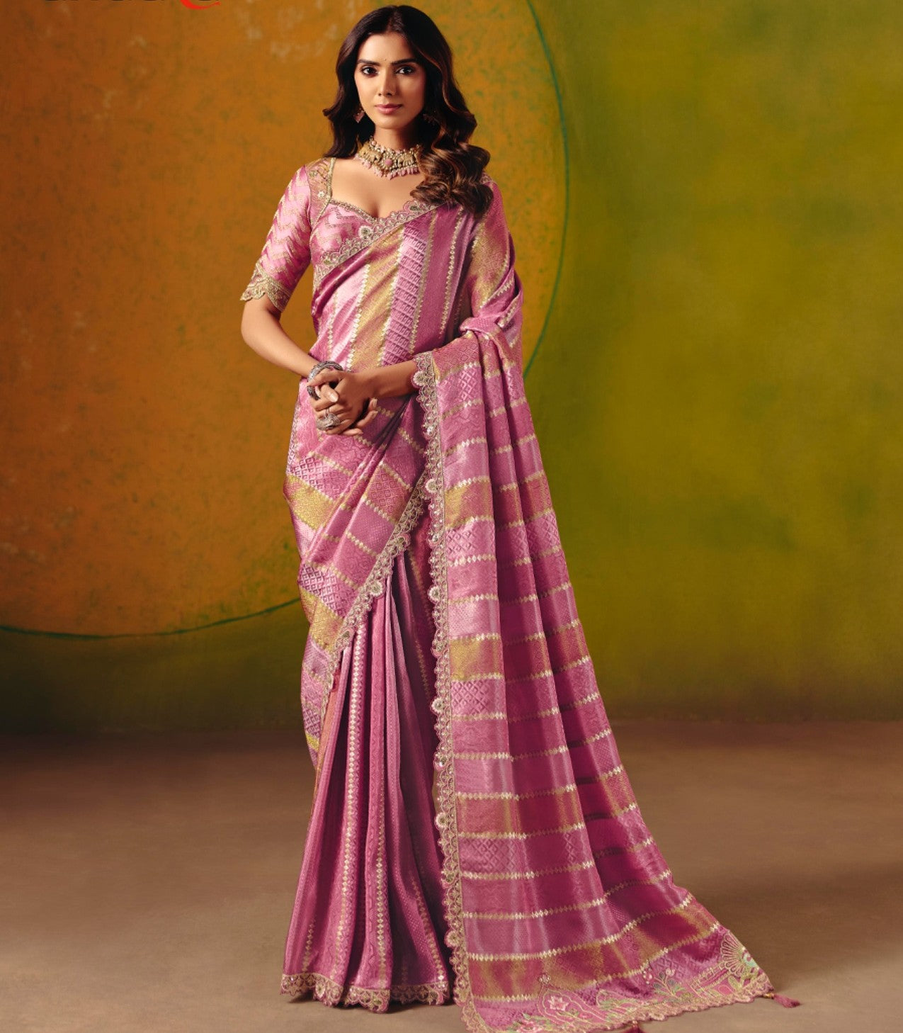 Mauve Pink Woven Designer Saree with Embellished Border