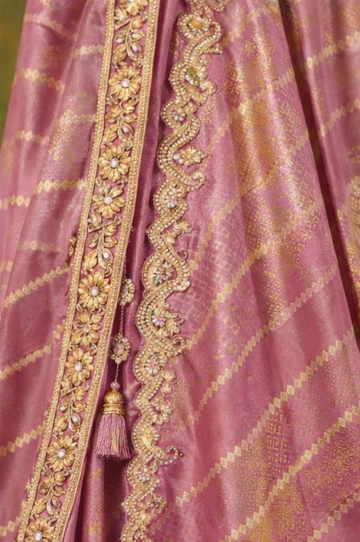 Mauve Pink Woven Designer Saree with Embellished Border