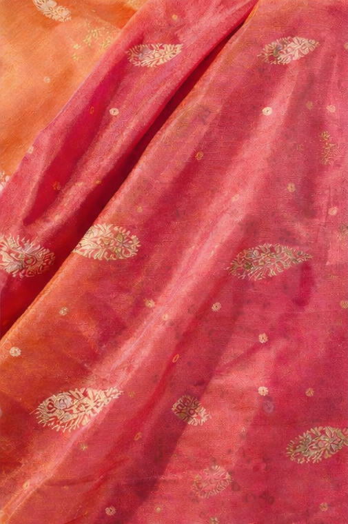 Pink & Orange Embroidered Designer Saree with Blouse