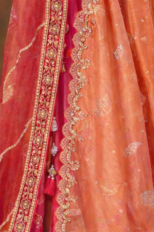 Pink & Orange Embroidered Designer Saree with Blouse