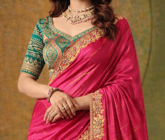 Rani Pink Designer Saree with Embroidered Border