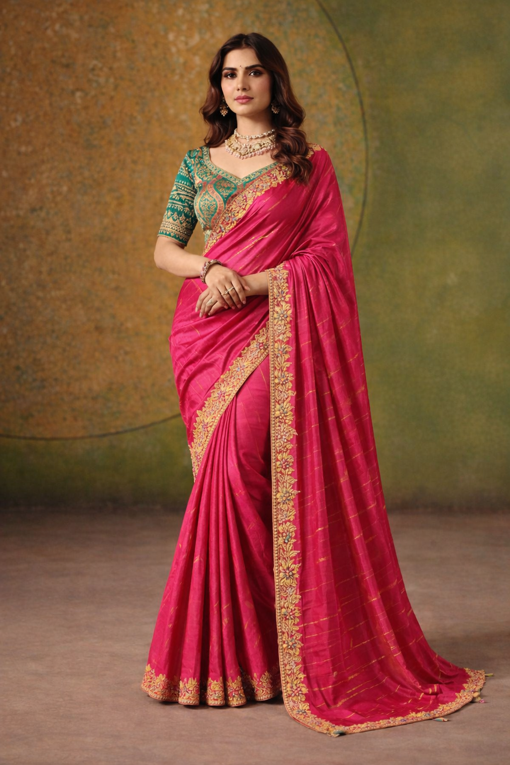 Rani Pink Designer Saree with Embroidered Border