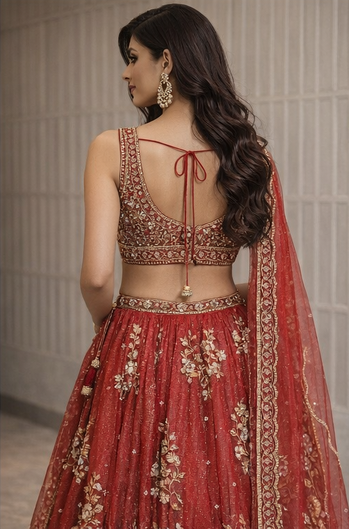 Red Embroidered Bridal Lehenga Set with Dupatta