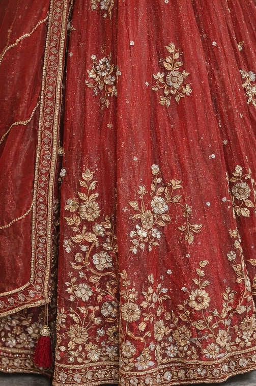 Red Embroidered Bridal Lehenga Set with Dupatta